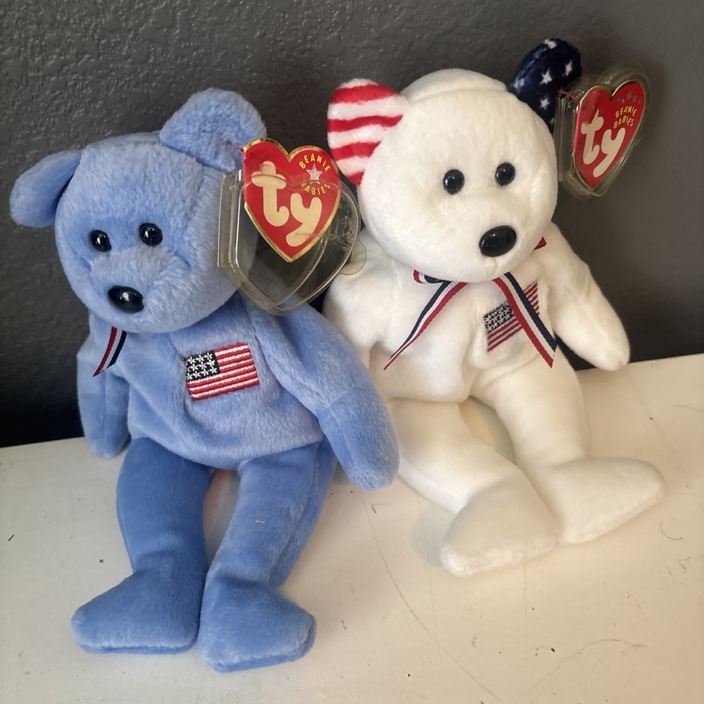 (2) Ty Beanie Baby America The Bear 9/11 Commemorative Blue Plush Bear with Tags